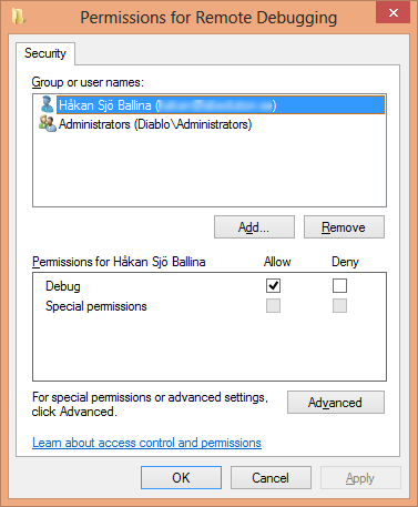 Remote Debugging Monitor Permissions Dialog