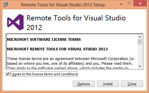 Remote Tools for Visual Studio 2012 installation
